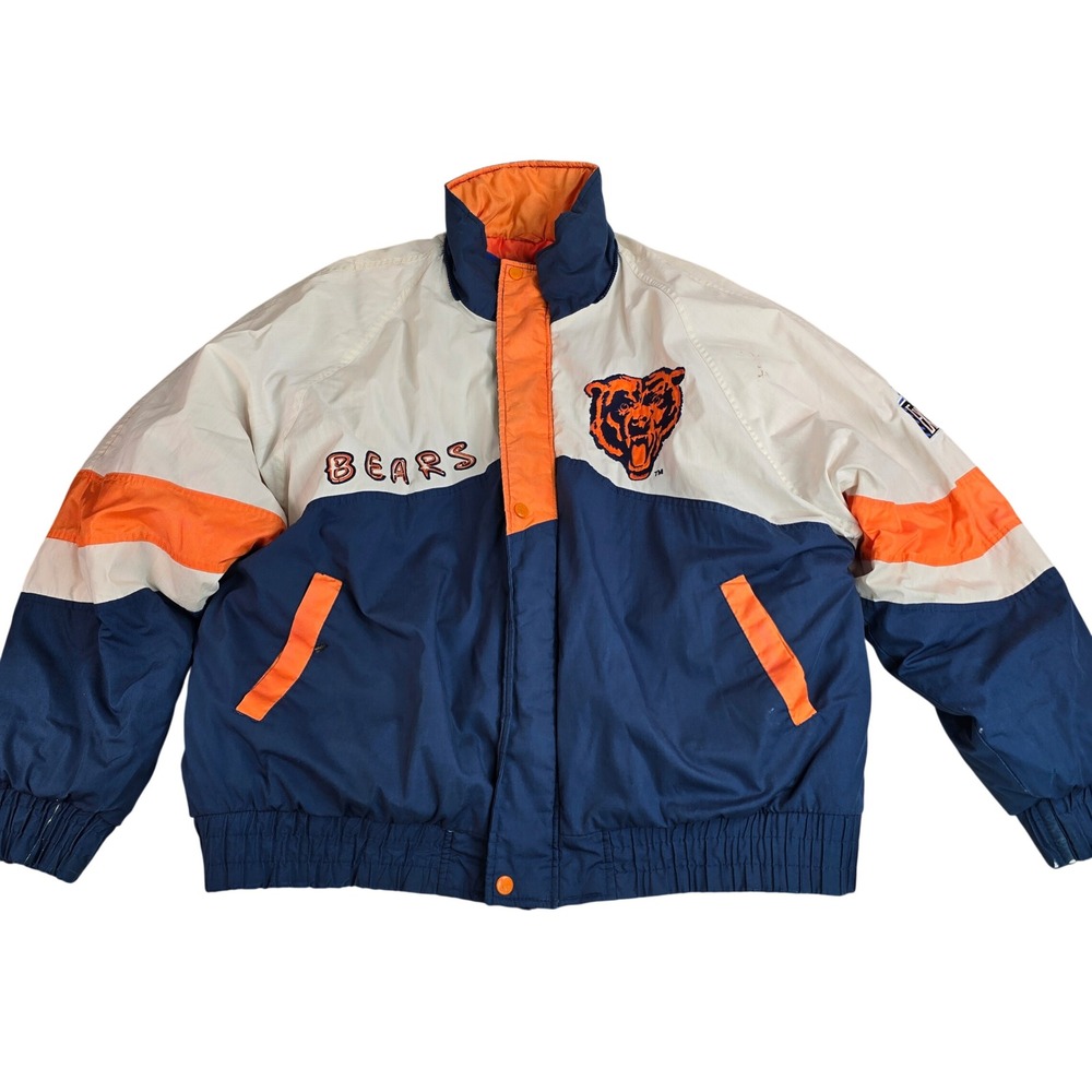 Vintage Chicago Bears Pro Layer Puffer Jacket Navy Orange White Mens XL NFL